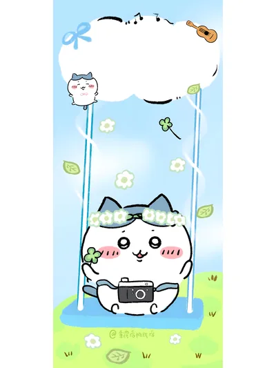 꽃 머리띠를 하고 카메라를 든 채 푸른 하늘 아래 그네를 타는 하치와레 스마트폰 배경화면