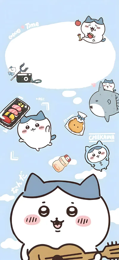 기타를 치고 초밥을 든 귀여운 하치와레 스마트폰 고화질 배경화면