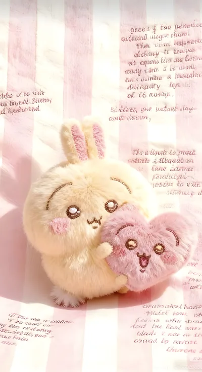 핑크색 하트 인형을 안고 있는 귀여운 우사기 스마트폰 배경화면
