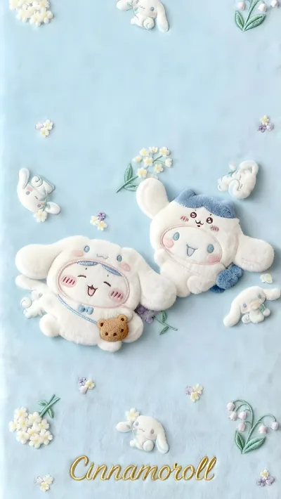 시나모롤 코스튬을 입은 귀여운 치이카와와 하치와레 스마트폰 고화질 배경화면