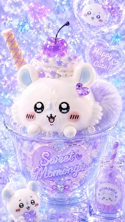 Cute Momonga in a purple glittery dessert cup for Phone 4K Image