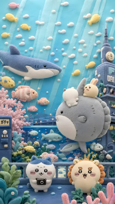 치이카와, 하치와레, 우사기의 귀여운 인형 수족관 스마트폰 배경화면