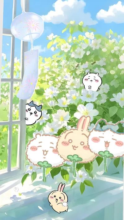 Chiikawa, Hachiware, Usagi summer wind chime for Phone Wallpaper