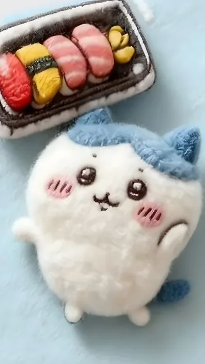 귀여운 먼작귀 하치와레 인형과 맛있는 초밥 스마트폰 고화질 배경화면