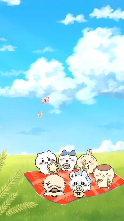 치이카와, 하치와레, 우사기, 모몽가의 피크닉 소풍 귀여운 스마트폰 배경화면