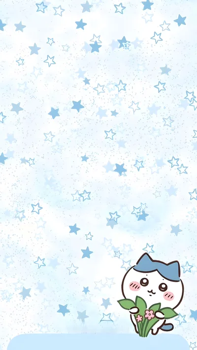 Cute Hachiware holding flowers under starry blue sky Wallpaper for Phone
