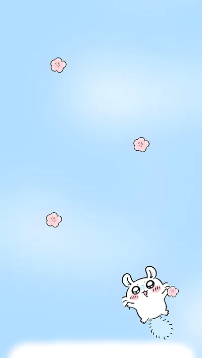 Cute Momonga floating in blue sky with pink flowers for Phone Wallpaper