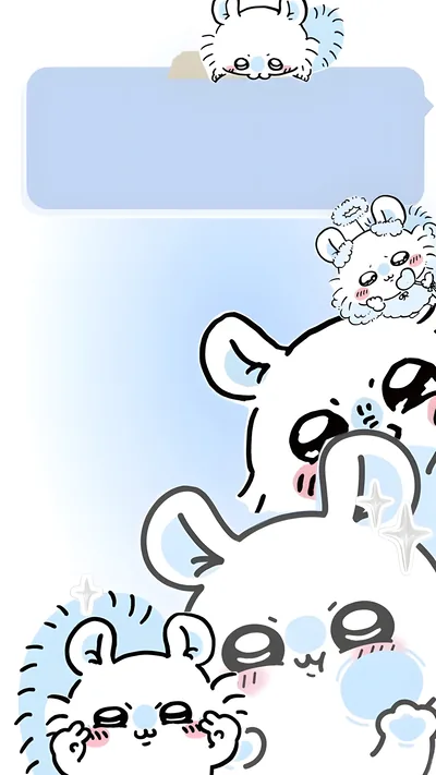 귀여운 모몽가의 다양한 표정과 파란색 메모창이 담긴 치이카와 스마트폰 배경화면