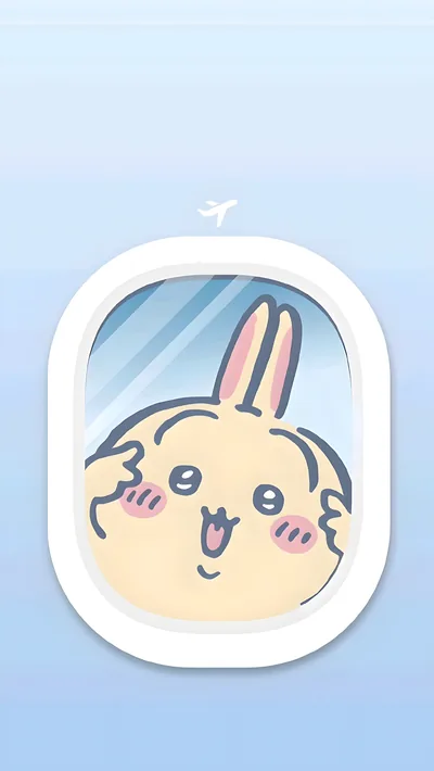 비행기 창밖을 신나게 바라보는 귀여운 우사기 스마트폰 배경화면