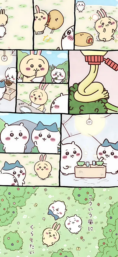치이카와, 하치와레, 우사기의 귀여운 일상 만화 스마트폰 배경화면