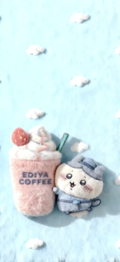 이디야 커피 인형과 함께 있는 귀여운 하치와레 스마트폰 배경화면