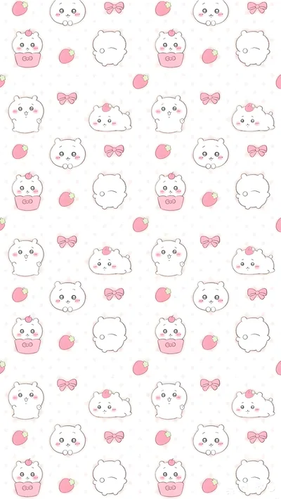 귀여운 치이카와 핑크 딸기 컵케이크 패턴 스마트폰 배경화면