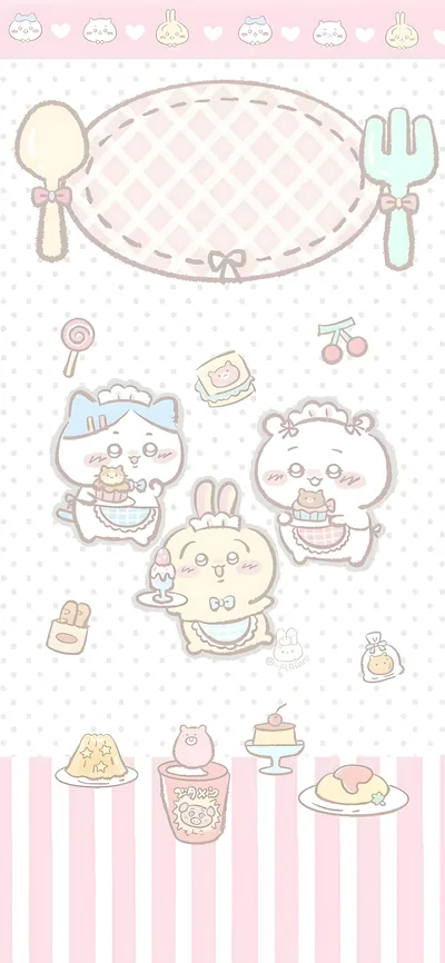 귀여운 치이카와, 하치와레, 우사기 메이드 카페 디저트 스마트폰 배경화면
