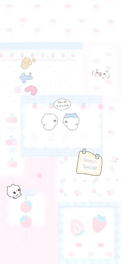 치이카와와 하치와레, 모몽가의 귀여운 딸기 패턴 스마트폰 배경화면