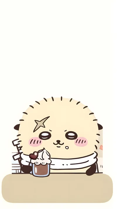 Cute Rakko wearing a scarf and holding hot cocoa for Phone Background