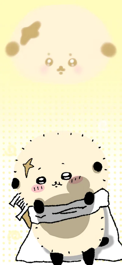 Cute Rakko with sword on a soft yellow aesthetic for Phone Background.