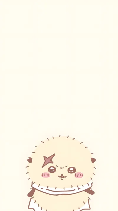 Cute fluffy Rakko peeking on minimalist cream background for Phone Background