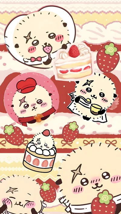 Cute Rakko with strawberry desserts pattern Wallpaper for Phone