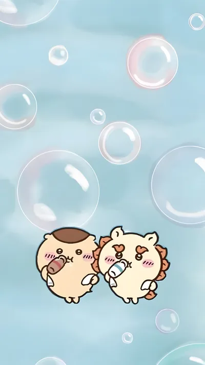 Kurimanju and Shisa drinking juice with bubbles for Phone Wallpaper