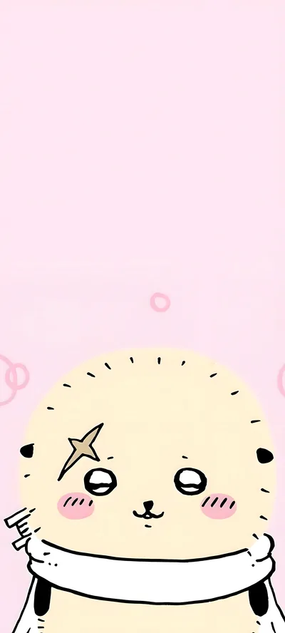 Cute Rakko looking up on a pink background for Phone Wallpaper