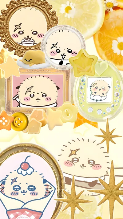 Cute Rakko in yellow lemon themed frames for Phone Wallpaper