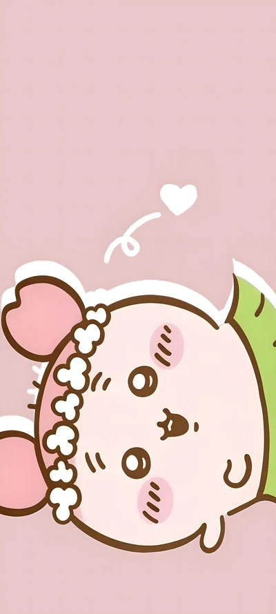 Cute Furuhonya peeking with a heart on pink background for Phone Wallpaper