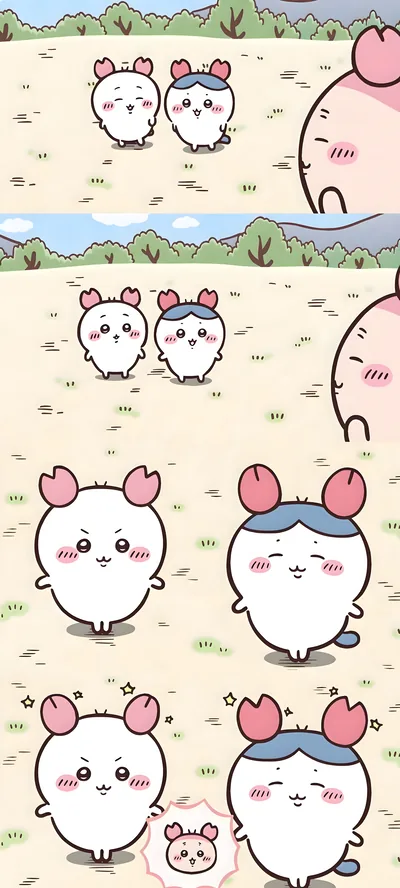 Cute Chiikawa and Hachiware with crab hairbands for Phone Wallpaper