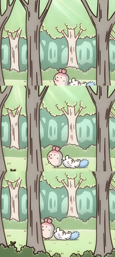 Furuhonya dragging Momonga through a green forest for Phone Wallpaper