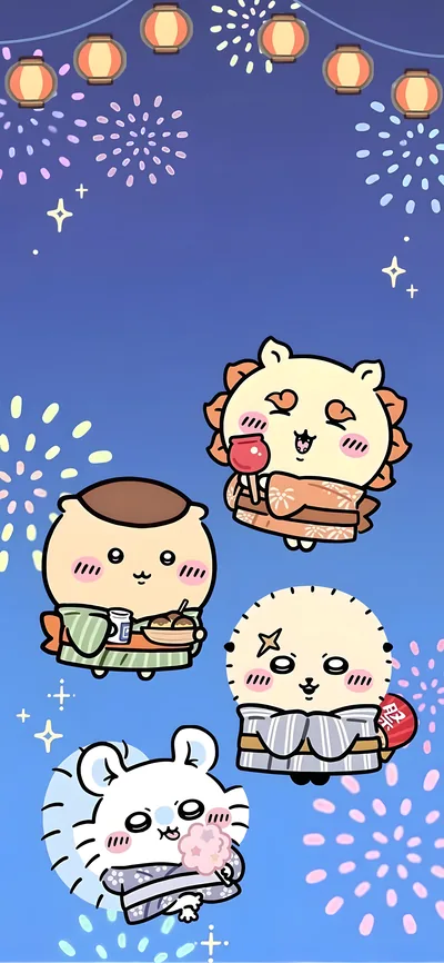 Momonga, Shisa, and Kurimanju at summer festival for Phone Background