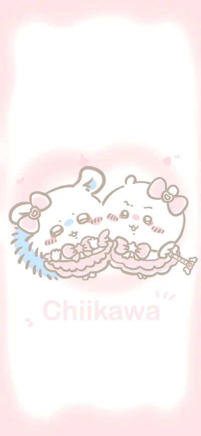 吉伊卡哇與小桃穿著粉色魔法少女裙手拿神杖的可愛治癒系手機高畫質桌布
