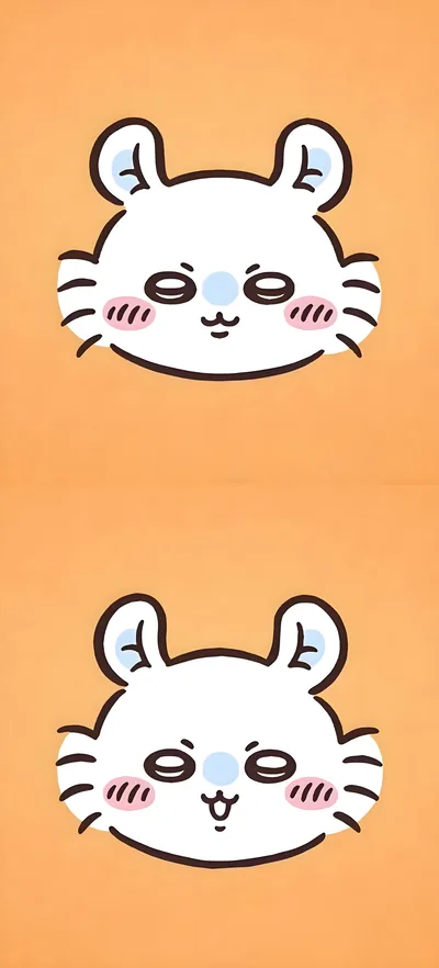 吉伊卡哇中可愛的小桃/飛鼠在暖橘色背景上的雙表情大頭貼手機桌布