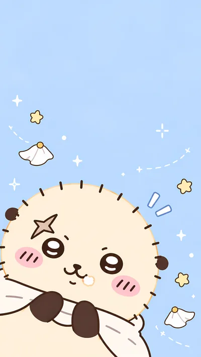 Cute Rakko under a blue starry sky for Phone Wallpaper