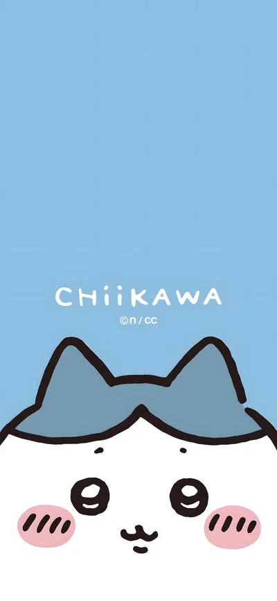 Cute Hachiware peeking on blue minimalist background for Phone Wallpaper