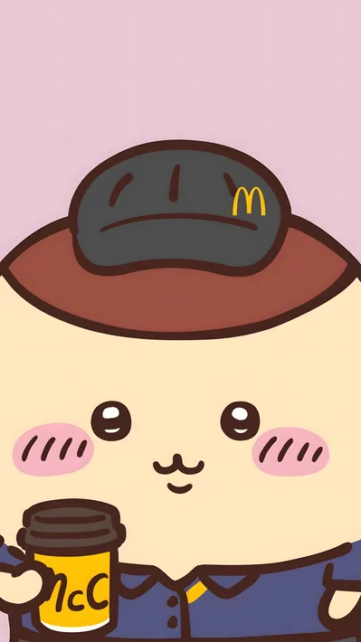 Cute Kurimanju as McDonald's staff holding coffee cup for Phone Wallpaper