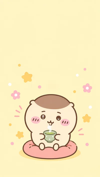 Cute Kurimanju drinking hot green tea for Phone Wallpaper