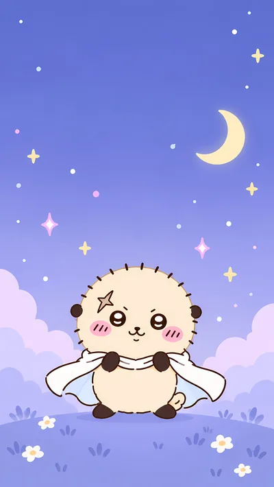 Cute Rakko wearing a cape under the starry night sky for Phone Wallpaper