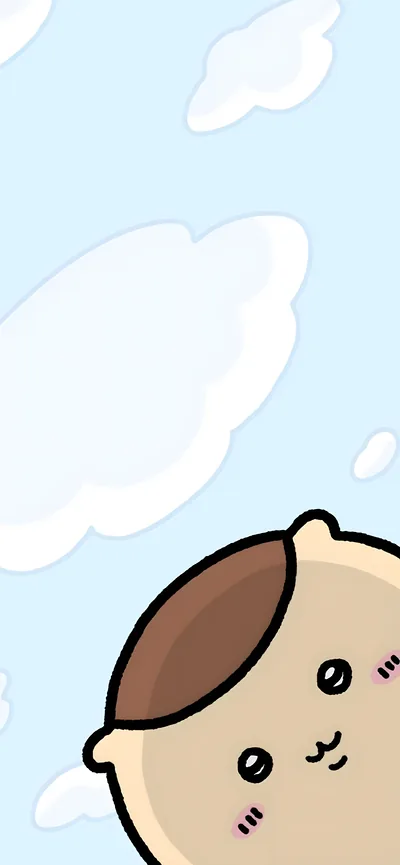 Cute Kurimanju peeking under a blue sky with clouds for Phone Wallpaper