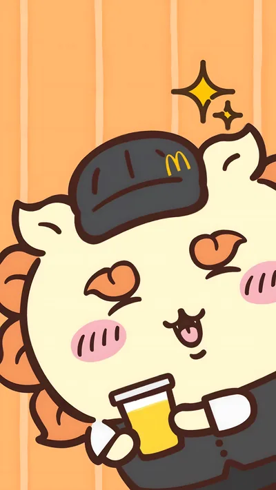 Cute Shisa wearing a fast food uniform holding a drink for Phone 4K Image