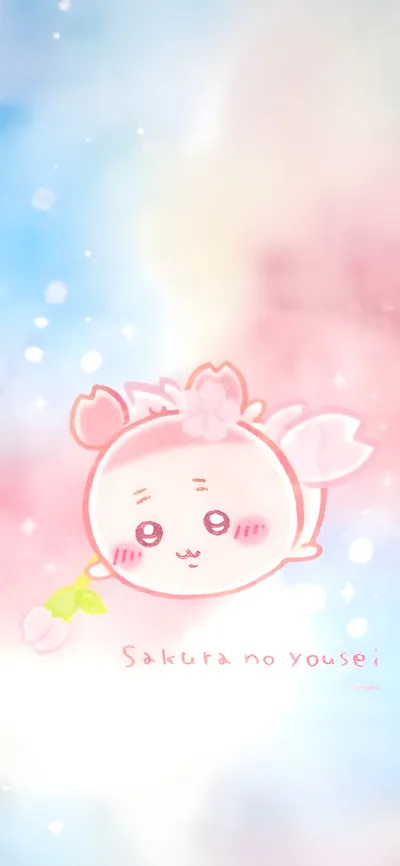 Cute Chiikawa as a cherry blossom fairy in pastel sky for Phone Background