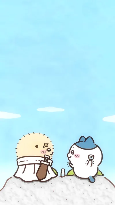 Rakko and Hachiware sitting under the blue sky for Phone Wallpaper