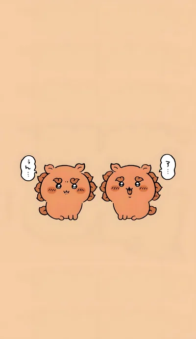 Cute Shisa characters on minimalist orange background for Phone Wallpaper