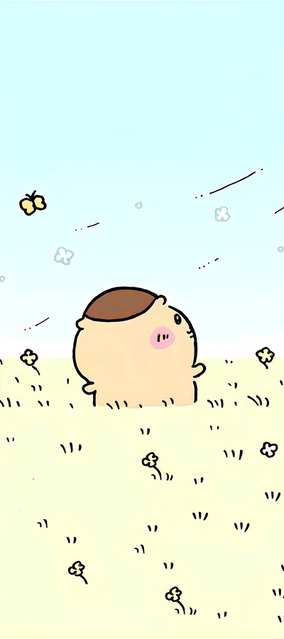 Kurimanju looking at a butterfly in a field wallpaper for Phone 4K Image