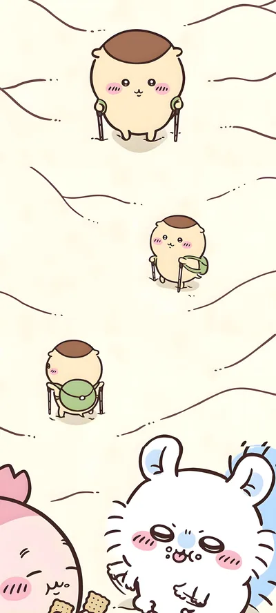 Kurimanju hiking in snow and Momonga eating crackers for Phone Wallpaper
