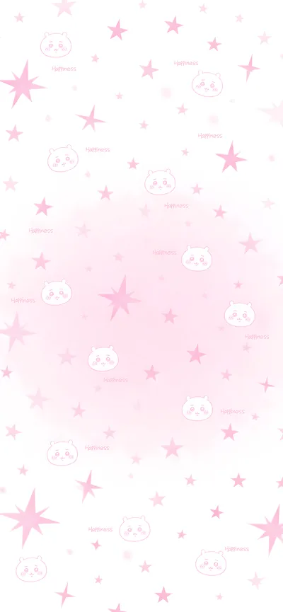 可愛吉伊卡哇粉色星星與Happiness英文藝術字手機桌布
