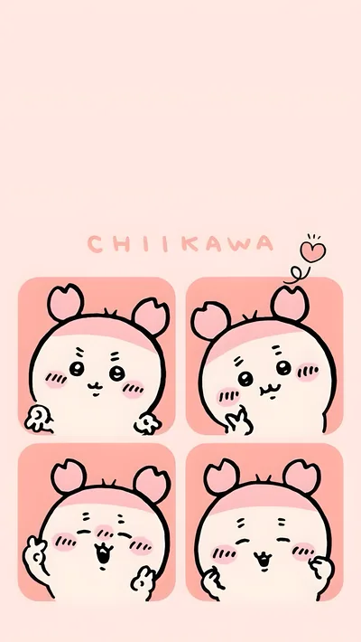 Cute Furuhonya four-panel expressions pink aesthetic for Phone Background