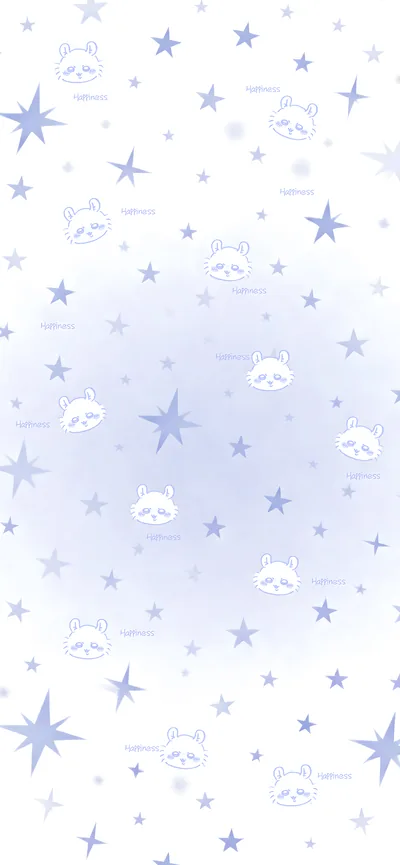 吉伊卡哇可愛小桃在藍色星空背景與Happiness文字圖案中的手機高畫質桌布