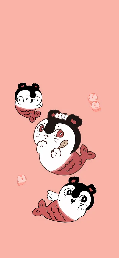 Cute Siren mermaid swimming on pink background for Phone Wallpaper