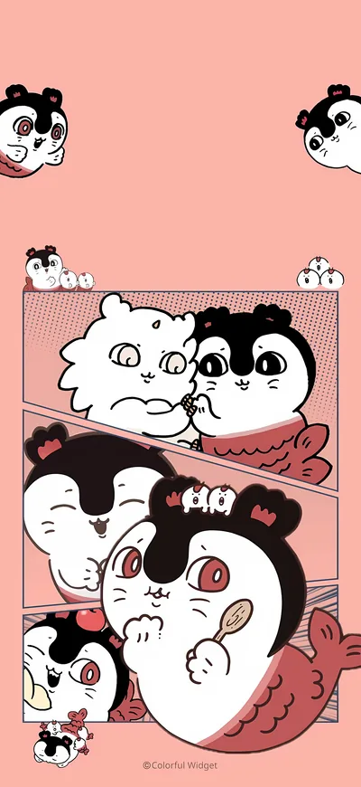 Cute Siren and mermaids comic panels on pink background for Phone Wallpaper