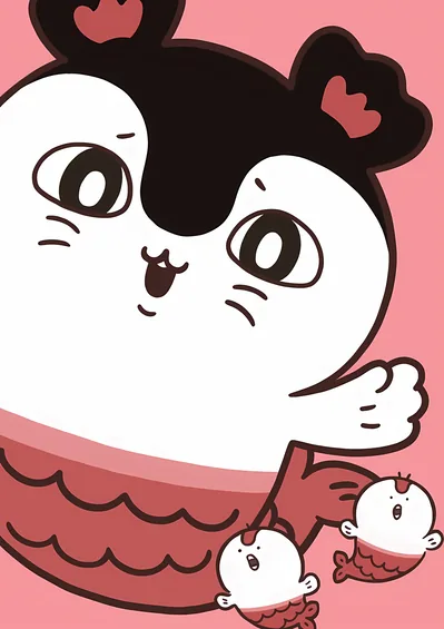 Cute Momonga mermaid waving on pink background for Phone Wallpaper