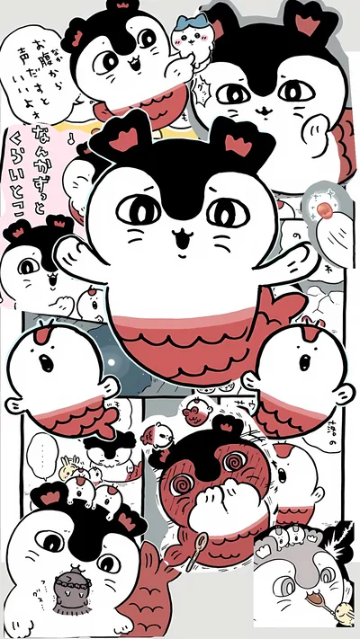 Chiikawa Siren and Momonga cute anime collage for Phone Wallpaper